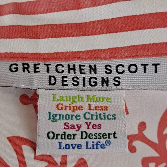 Gretchen Scott Designs Size Small Coral and White Collared Shirt 3/4 Sleeves - Picture 10 of 14